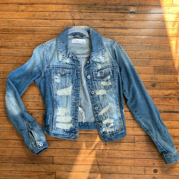 Distressed Jean Jacket, Blue Denim - Picture 1 of 3